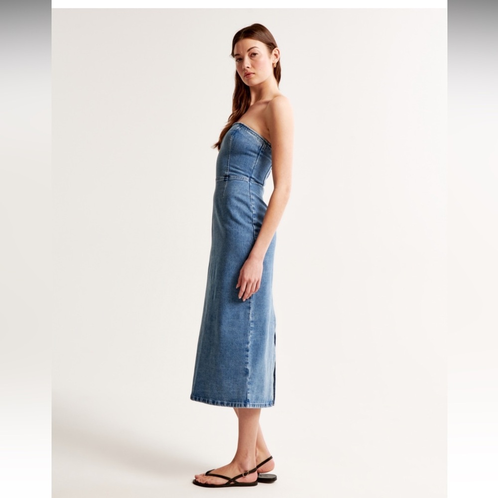 Strapless Denim Midi Dress